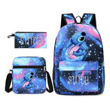 Mochila De 3 Piezas Lilo & Stitch Anime Bolso De Hombro