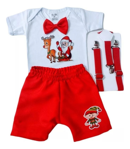 Roupa Para Natal Bebê Body Vermelho Menino Papai Noel Festa