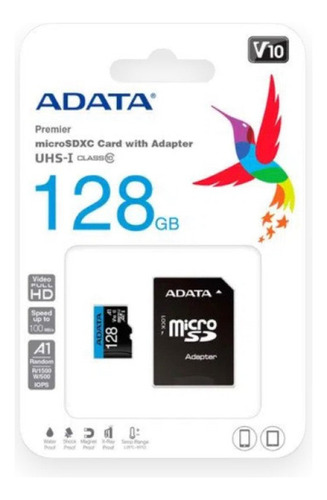 Memoria Microsd Adata Clase 10 Con Capacidad De 128gb Vel. De 100mb/s