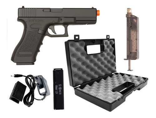 Arma Automática Airsoft Elétrica Glock 6mm + Maleta Proteção