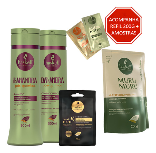 Kit Haskell Bananeira Shampoo E Condicio 300ml+ Dose Cavalo