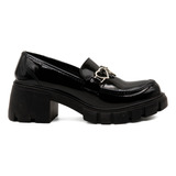 Zapato Mocasin Mujer Andrea Original Charol Loafers Chunky