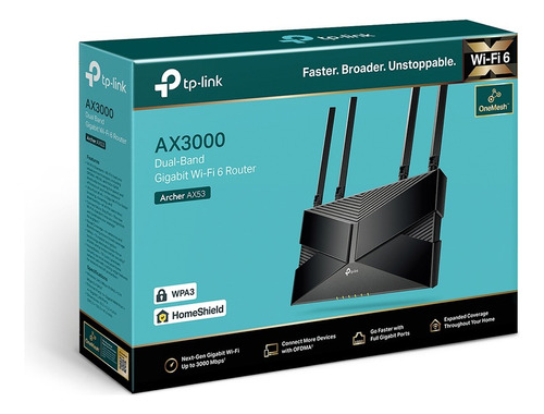 Router Tp-link Archer Ax53 Wifi 6 Ax3000 Mbps 4 Puertos Giga Color Negro