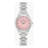 Reloj Bulova 96p249 Colección Sutton Para Dama Correa Plateado Bisel Plateado Fondo Rosa