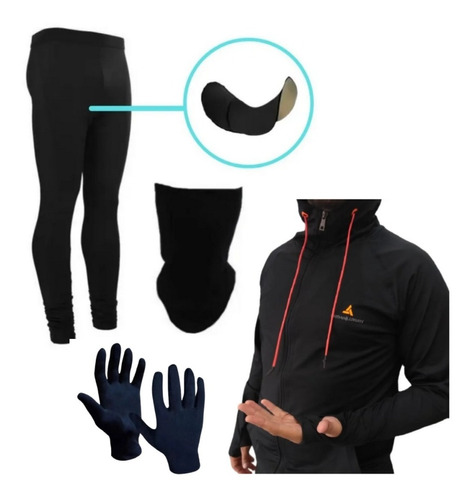 Combo Bike! Calza Cilista Badana+ Campera Ng + Cuello+guante