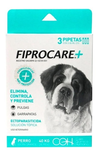 Pipetas Para Dorso Perro 40kg 1 Pack De 3 Pipetas Fiprocare