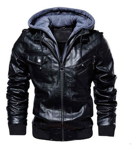 Chaqueta De Moto De Cuero Premium Para Hombre Con Capucha