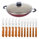 Kit Panela Wok 6l 36 Cm + 1 Jogo Churrasco 12pç - Tramontina