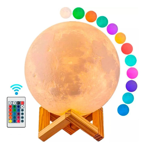 Lampara Luna 13cm Con Control Remoto Luz Led Colores + Base