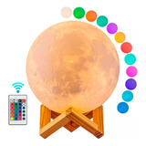 Lampara Luna 13cm Con Control Remoto Luz Led Colores + Base