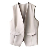 Chaleco Tipo Blazer Mujer Saco Casual Formal Con Botones