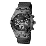 Reloj Guess Gw0582g3 Continental Caballero Negro Malla Acero