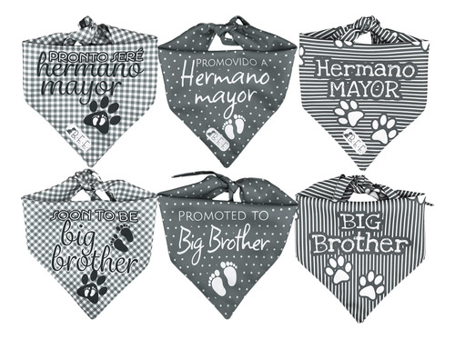 Bff 3 Bandanas Para Perro Bebé Paliacates Hermano Mayor Gris