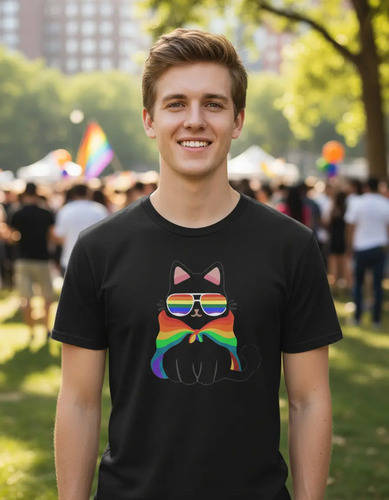 Playera Pride Orgullo Gay Gato Con Bandera Lgbtq+
