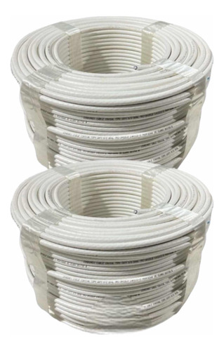 2 Cables Coaxial Rg6 Blanco 2 Rollos  De 150 Metros Al 90%