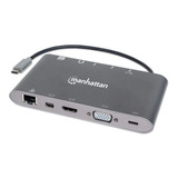 Docking Usb C 7en1 Manhattan 152808 A Hdmi Vga Usb Rj45 Sd