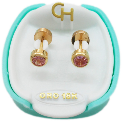 Aros Abridores Oro 18k Marca Ch Tubo Rosa 193 J Esponda