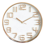 Reloj Pared Marco Pl. Champagne Fondo Blanco De 30cm Diam