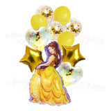 Pack Globos Princesa Bella X 10 + Figura Grande