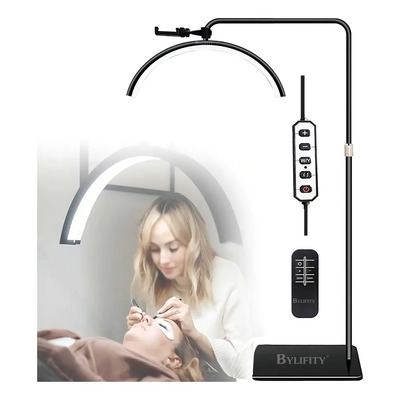 BYLIFITY Lámpara de pie LED para pestañas, lámpara de media luna con iluminación para belleza, cuidado de la piel, pestañas, cejas, color negro | Envío gratis
