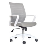 Silla De Oficina En Malla Gris Con Brazos Fijos Blancos