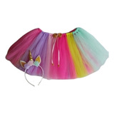 Tutu Multicolor + Vincha Unicornio De 3 A 5 Años