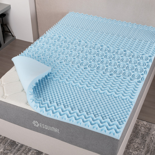 Colchoneta De Memory Foam Con Gel Topper Esquimal | Sobrecolchón 7 Zonas De Confort Y 5 Cm De Altura, Matrimonial Color Azul