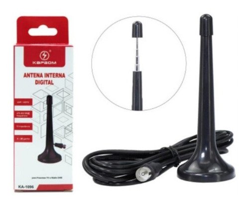 Antena Interna Digital Uhf Hdtv Com Cabo De 3 Metros Kapbom 