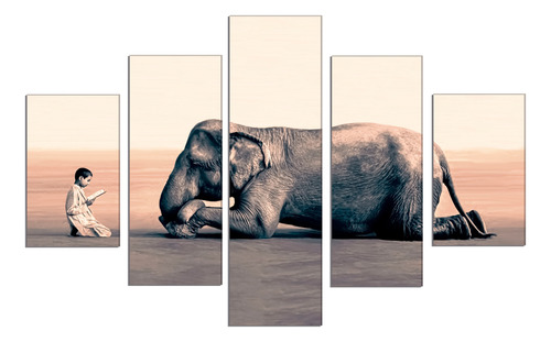 Set De 5 Cuadros Canvas Elefante Hindu 114x185cm
