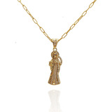 Fino Collar Santa Muerte Oro Laminado Circonia Cadena Acero