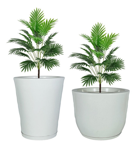 2 Vaso De Planta Grande Estilo Vietnamita Liso Com Prato