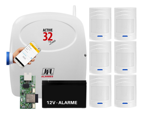 Kit Alarme Monitorado Active 32 Duo + 6 Sensores Sem Fio Jfl