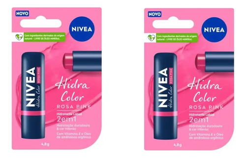 Kit 02 Protetor Labial Hidra Color Rosa Pink 4,8g - Nivea