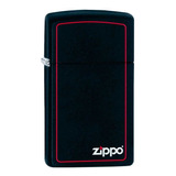 Encendedor Zippo Slim Negro Mate Logo Zippo Y Borde Rojo