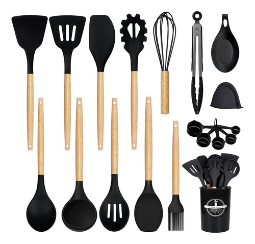 Kit 15 Utensílios De Cozinha Com Cabo De Inox E Silicone