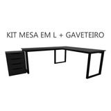Kit Mesa L 4 Gavetas Para Escritório Home Office Industrial