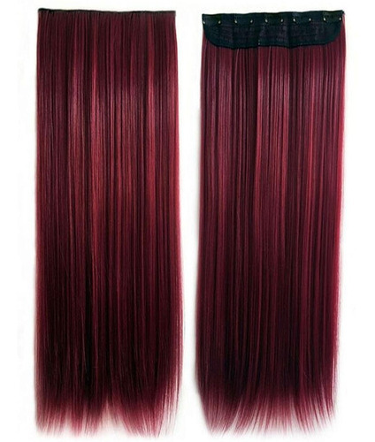 Aplique Cabelo 80cm Tic Tac Marsala Vinho Vermelho Cereja 