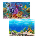 Painel Aquario 90x30cm Duas Imagens Enfeite Fundo Mar Coral