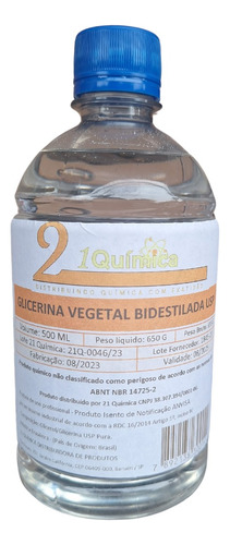 Glicerina Usp Vegetal 500ml Umectante Fins Alimentícios 