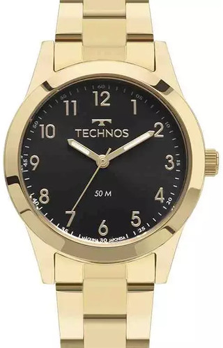Relógio Technos Feminino Dourado 2035mkm/1p Cor Do Fundo Preto