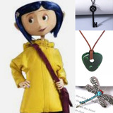 Kit Coraline Colar Chave Colar Pedra Verde E Libélula 3 Pcs