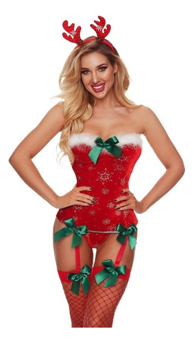 Traje De Lencería Sexy Siameses Navideños De Alce Lazo