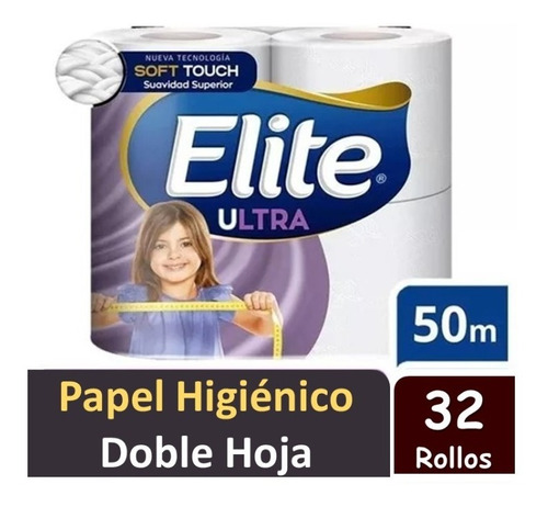 Papel Higiénico Elite 50 Mts Doble Hoja 32 Rollos  