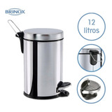 Lixeira Inox Com Pedal E Balde 12 Litros Ø 25 X 41 Cm Brinox