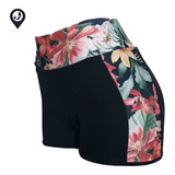 Shortinho Lycra Floral Preto Supernáutico Forro/ Proteção Uv