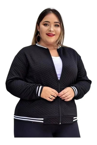 Jaqueta De Frio Plus Size Listra Feminina Casaco Com Bolso