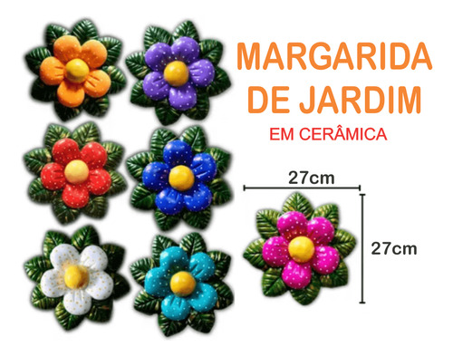 Enfeite Casa Jardim Flor Margarida Cerâmica Grama Ou Parede