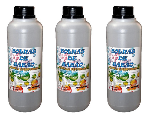 Kit 3 Litros Liquido Fluido Para Bolha Bola De Sabão Bolinha