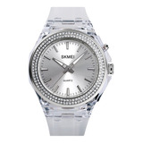 Reloj Mujer Skmei 1553 Minimalista Elegante Clasico Luz Rgb Color De La Malla Blanco