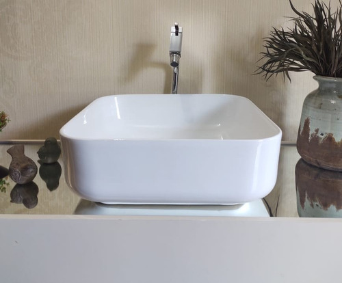 Cuba Apoio Porcelana Louça Quadrada Manplex Banheiro Lavabo Acabamento Brilhante Cor Branco